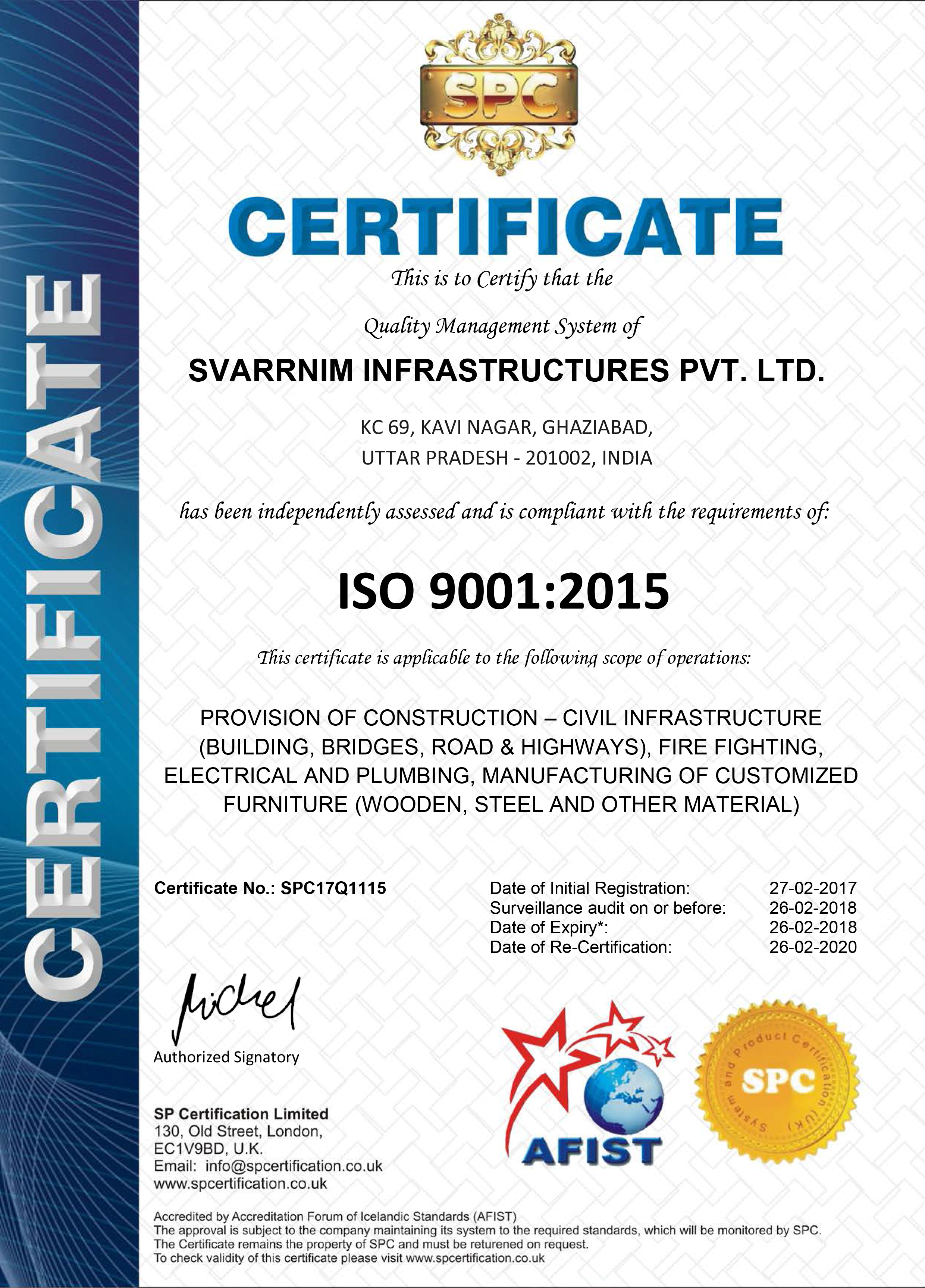 SPC Certificate Iso 9001:2015